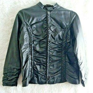 Via Accenti Genuine Leather Black ZipUp Jacket 12W